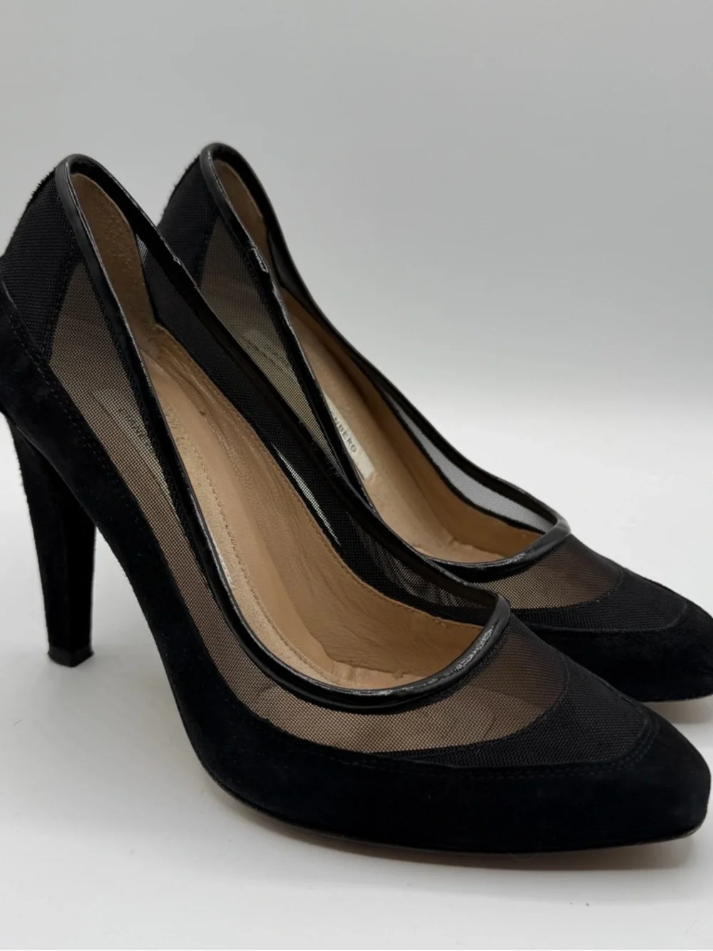 Diane von Furstenberg DVF Black Suede Mesh Pointed Toe Pumps 7B Italy